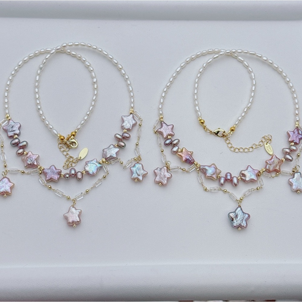 X704 Handmade Rainbow Star Shape Freshwater Baroque Pearl Necklace